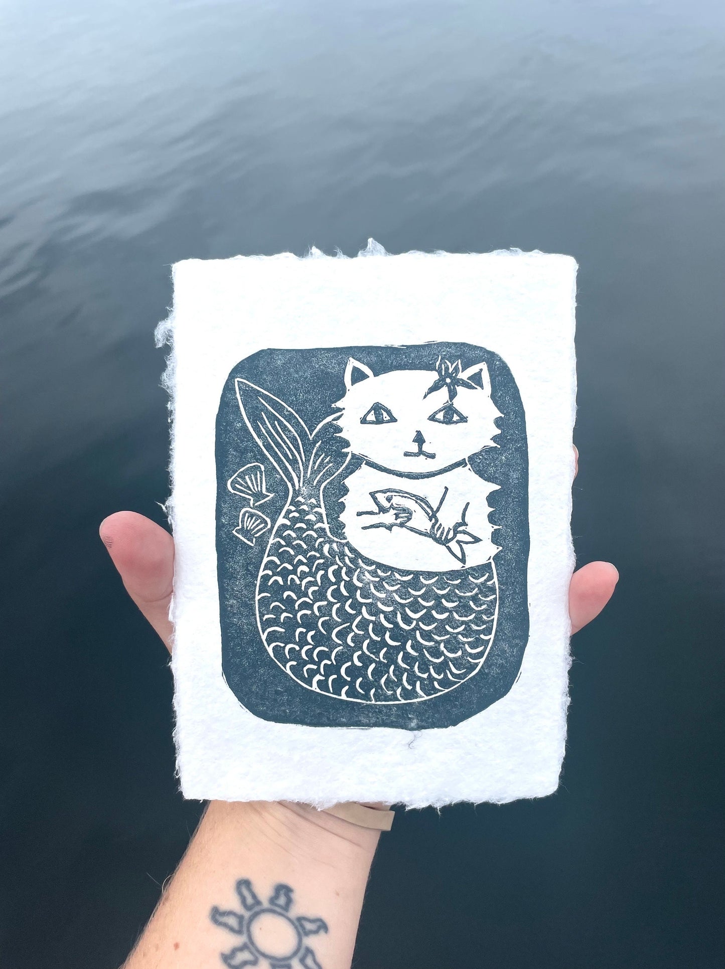 Purrrmaid Linocut Print