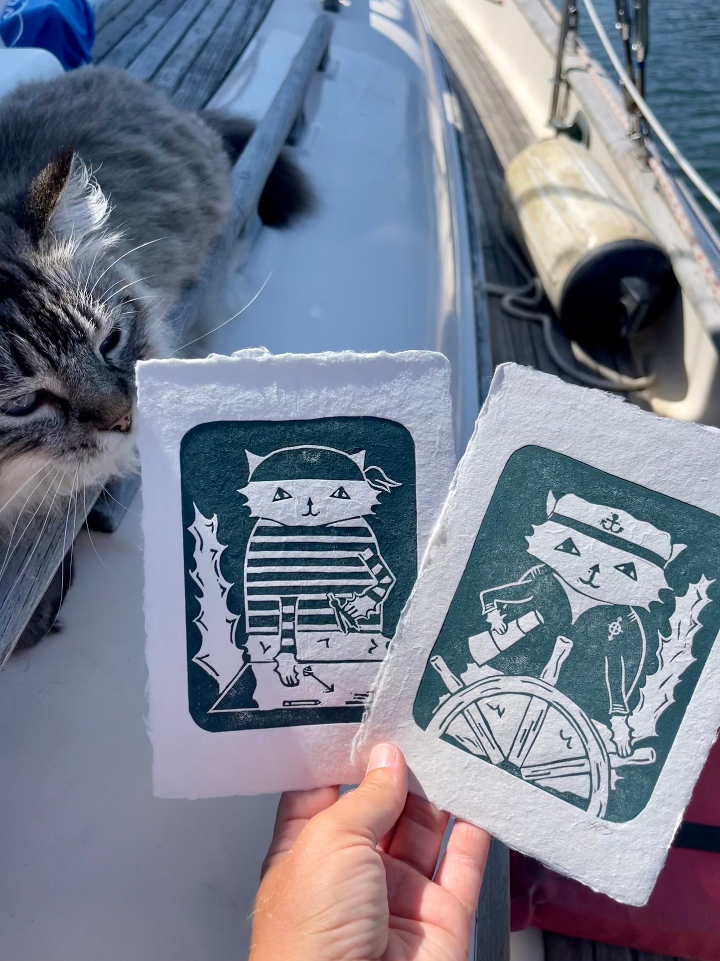 First Mate Cat Linocut Print