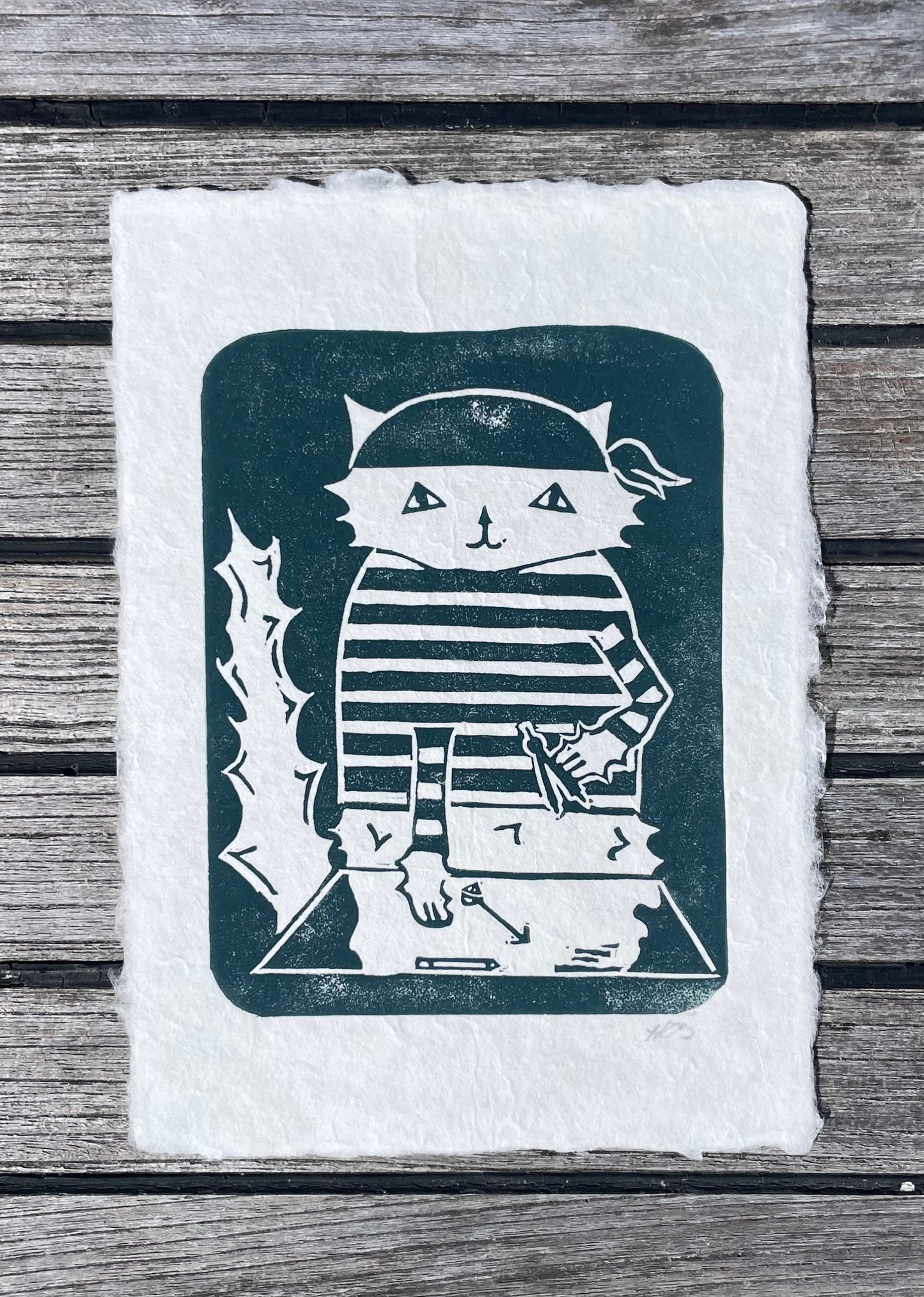 First Mate Cat Linocut Print