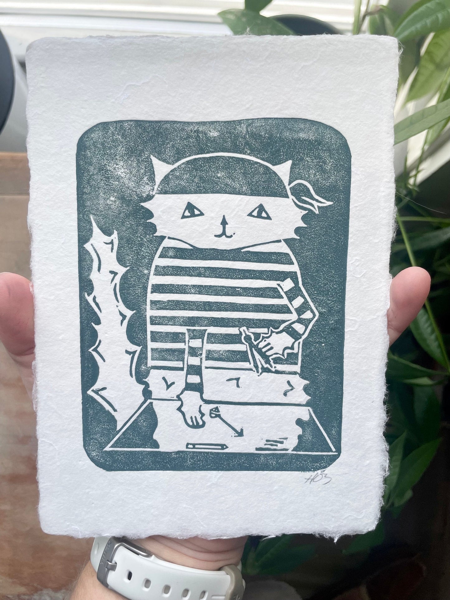 First Mate Cat Linocut Print