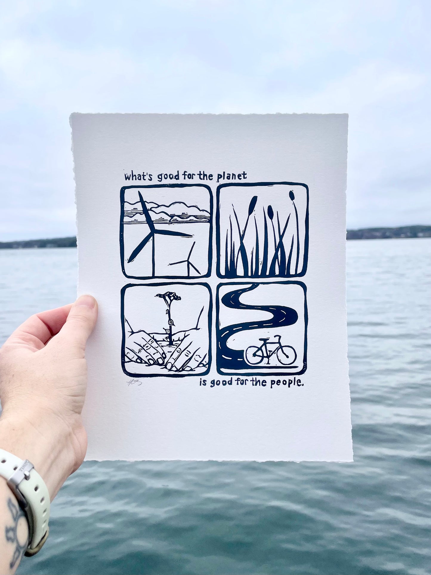Good for the Planet, Good for the People Linocut Print