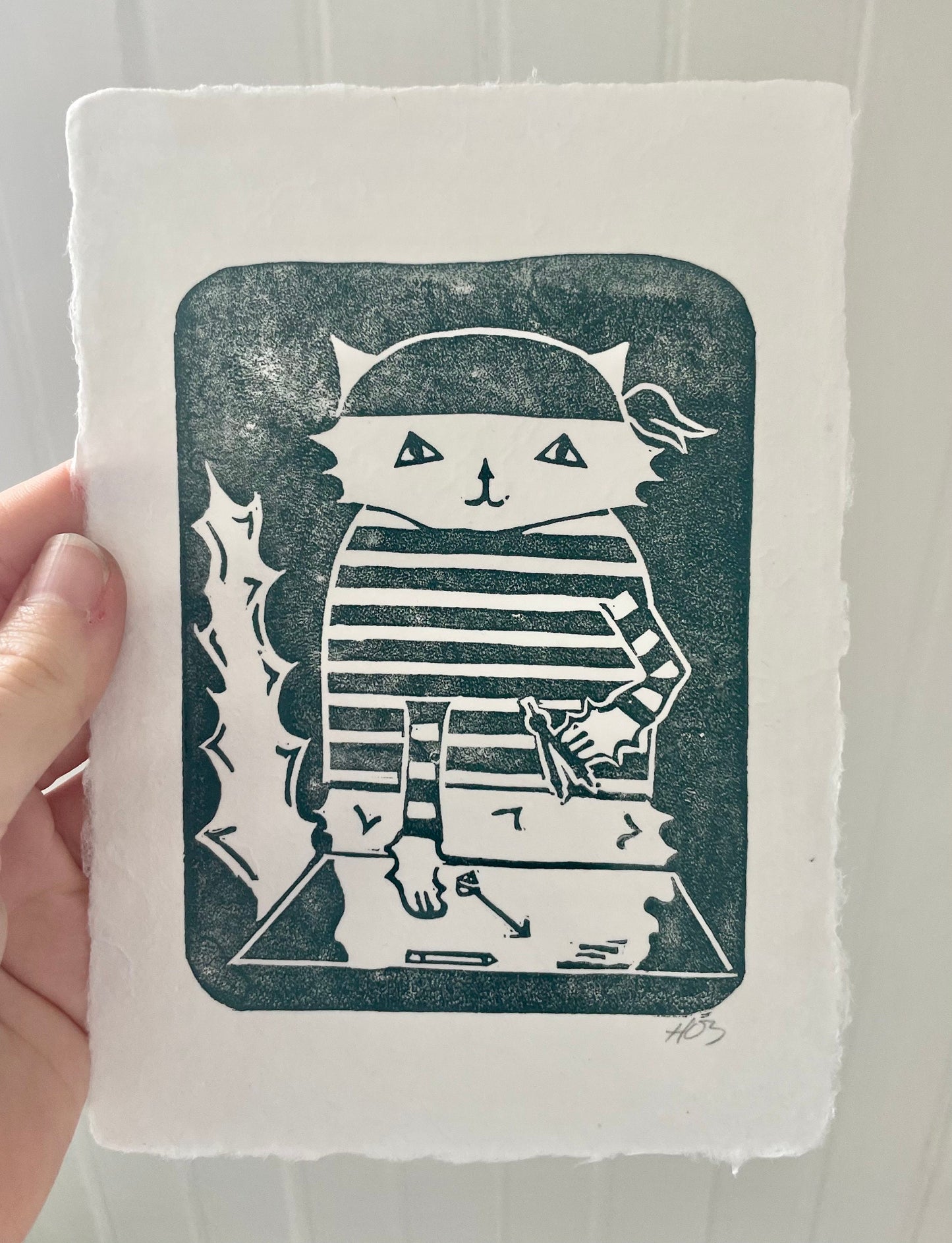 First Mate Cat Linocut Print