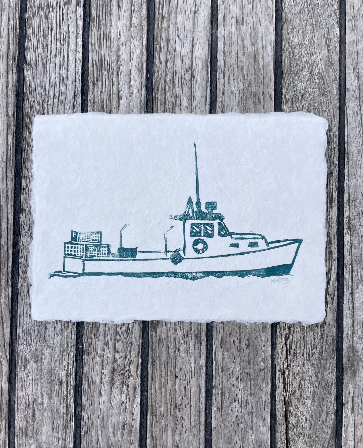 Lobster Boat Handmade Linocut Print