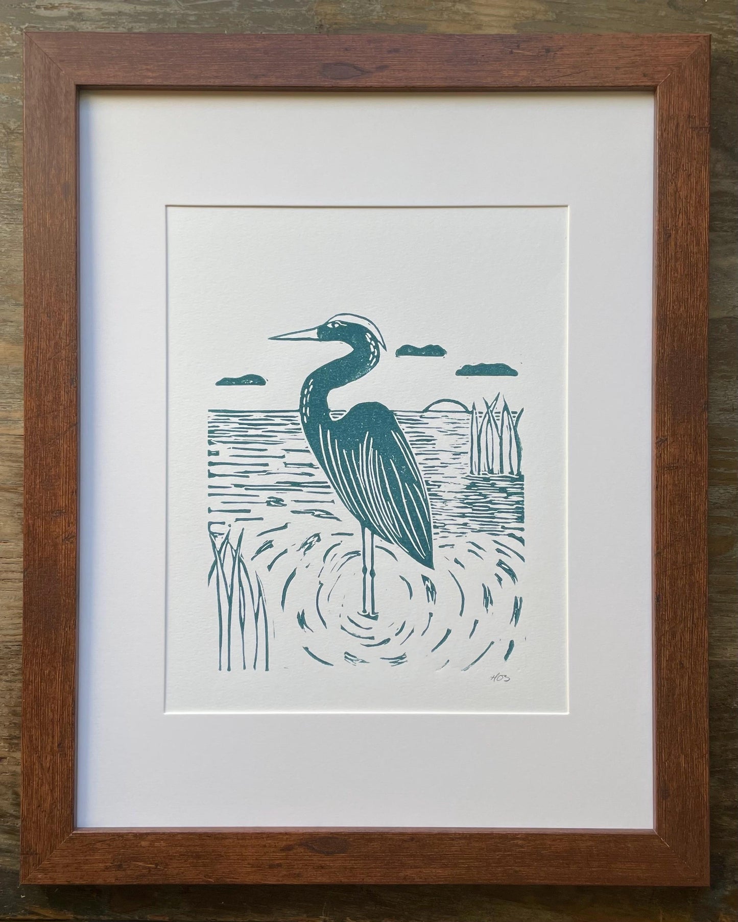 Heron Sunrise Linocut