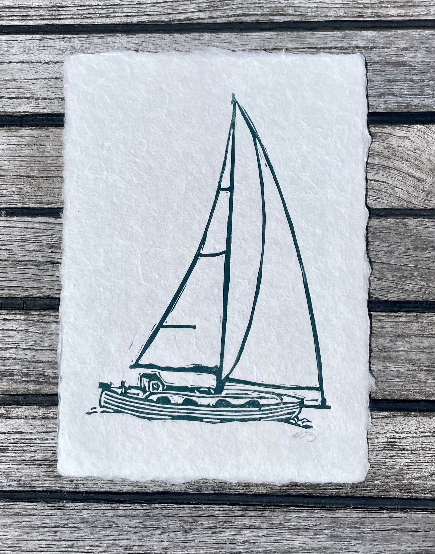 Hans Christian Sailboat Handmade Linocut Print