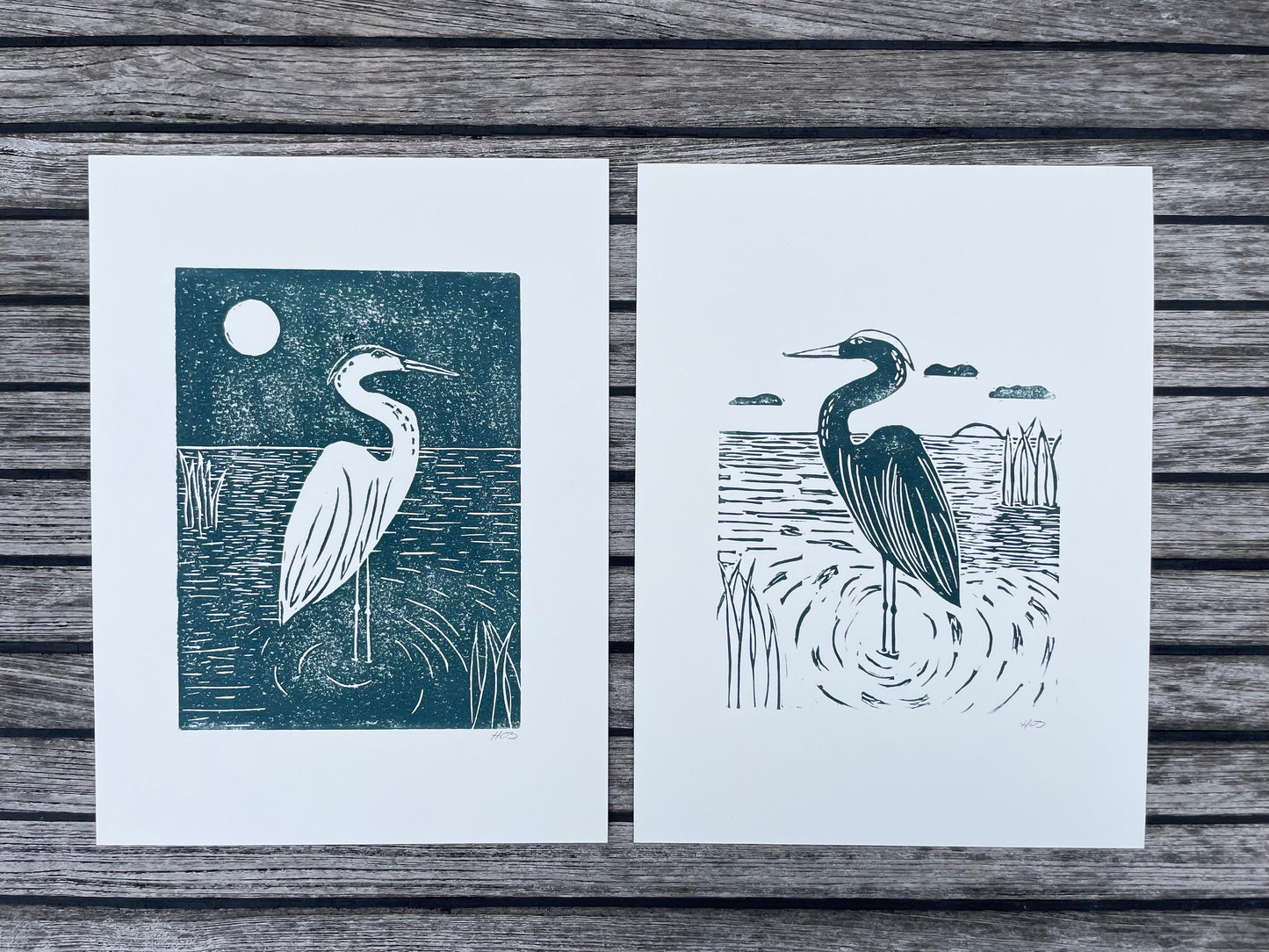 Heron Sunrise Linocut