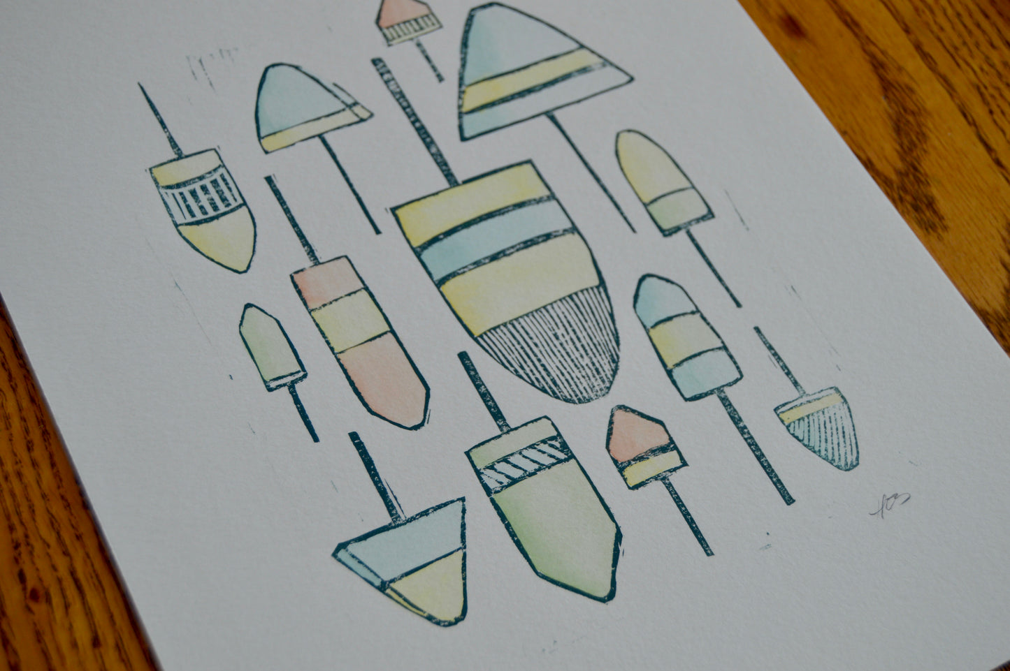 Lobster Buoys Hand Printed and Painted