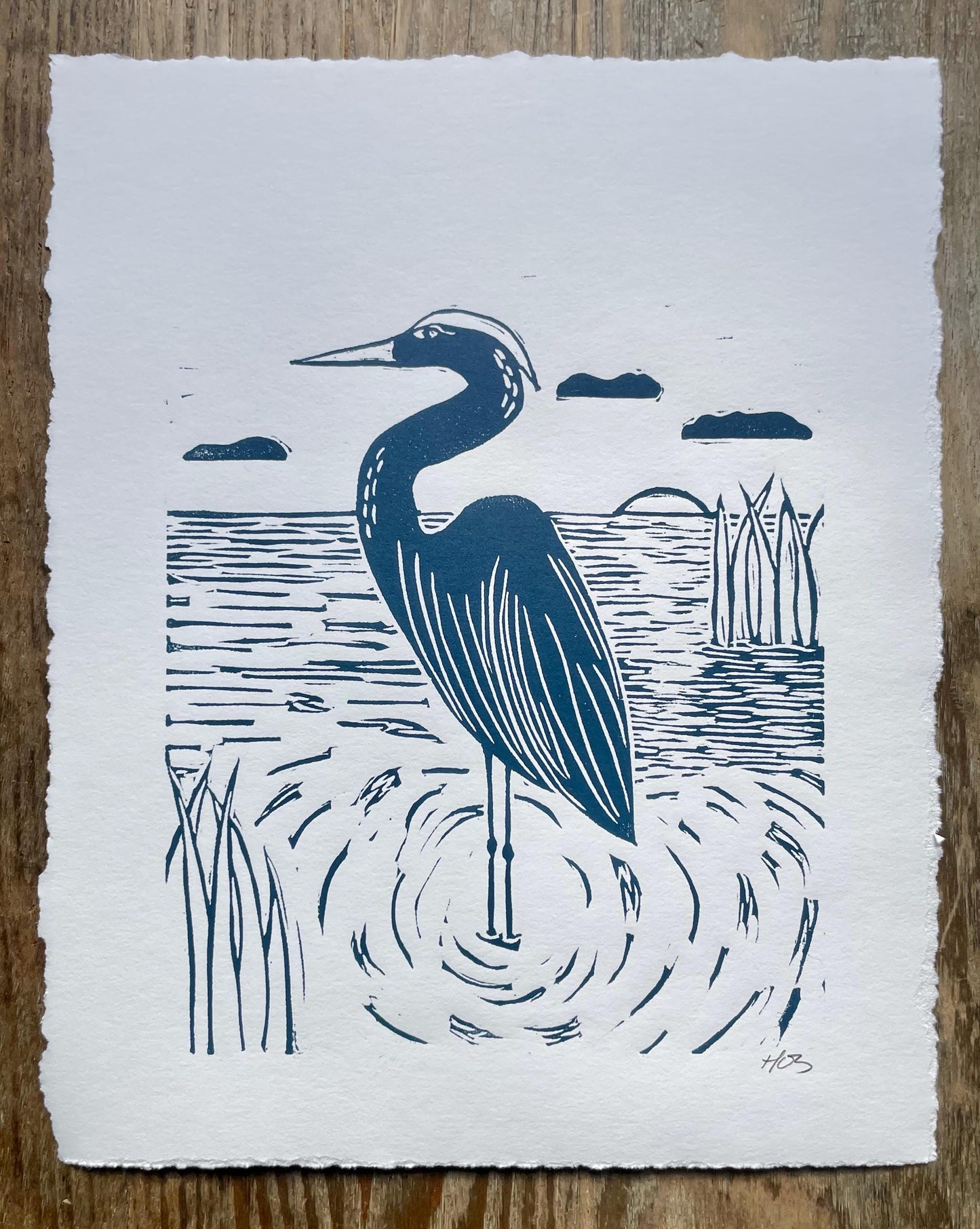 Heron Sunrise Linocut