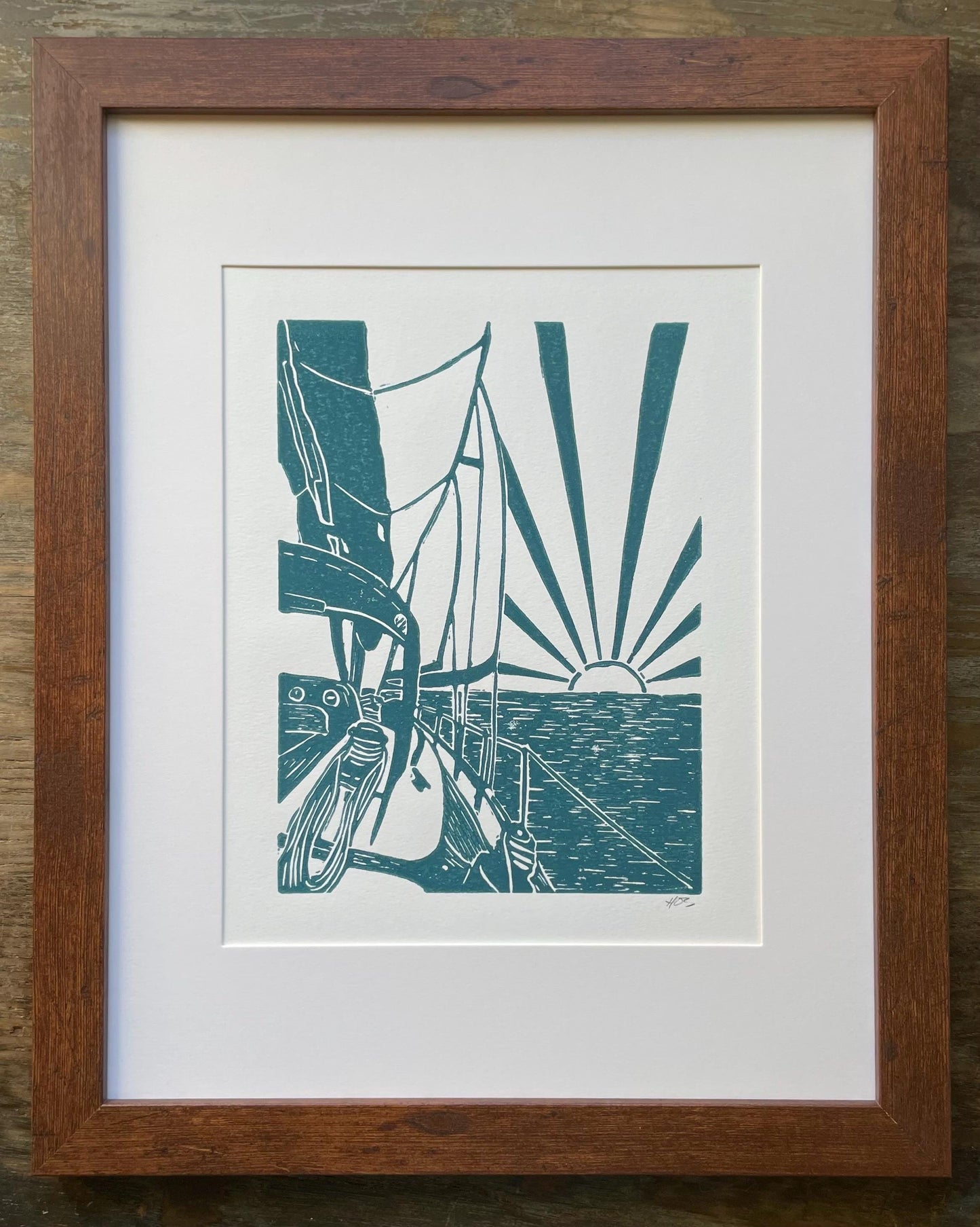 Sailing at Sunrise Linocut