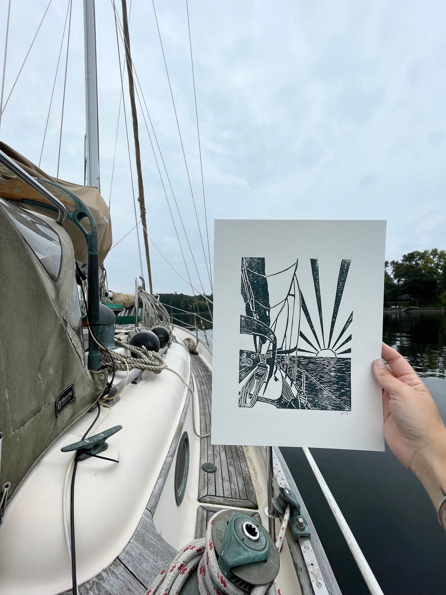 Sailing at Sunrise Linocut