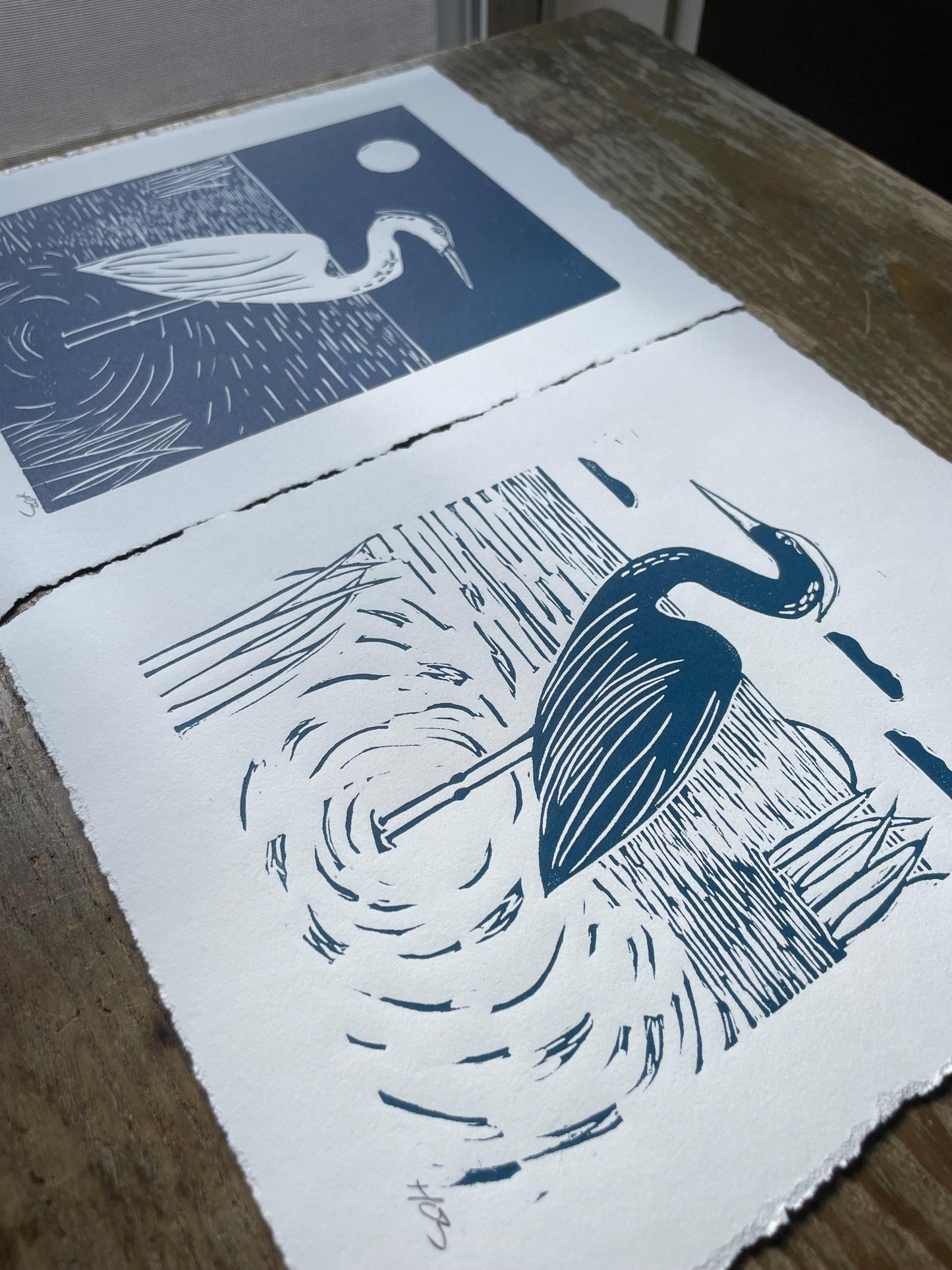 Heron Sunrise Linocut