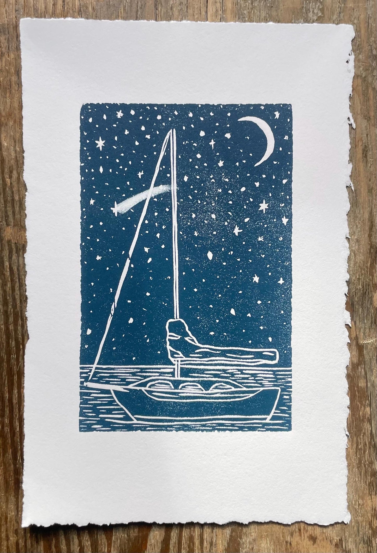 Sailboat Under the Stars Handmade Print