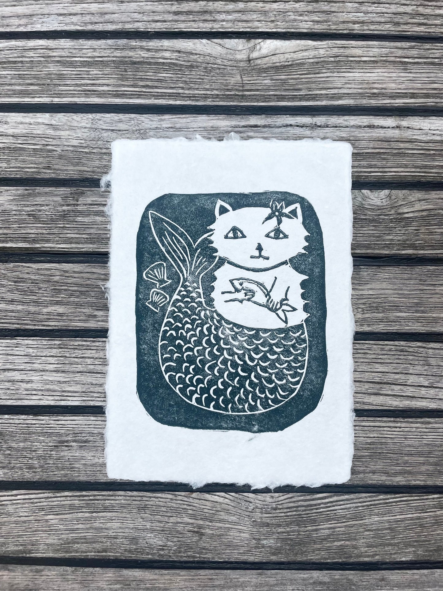 Purrrmaid Linocut Print