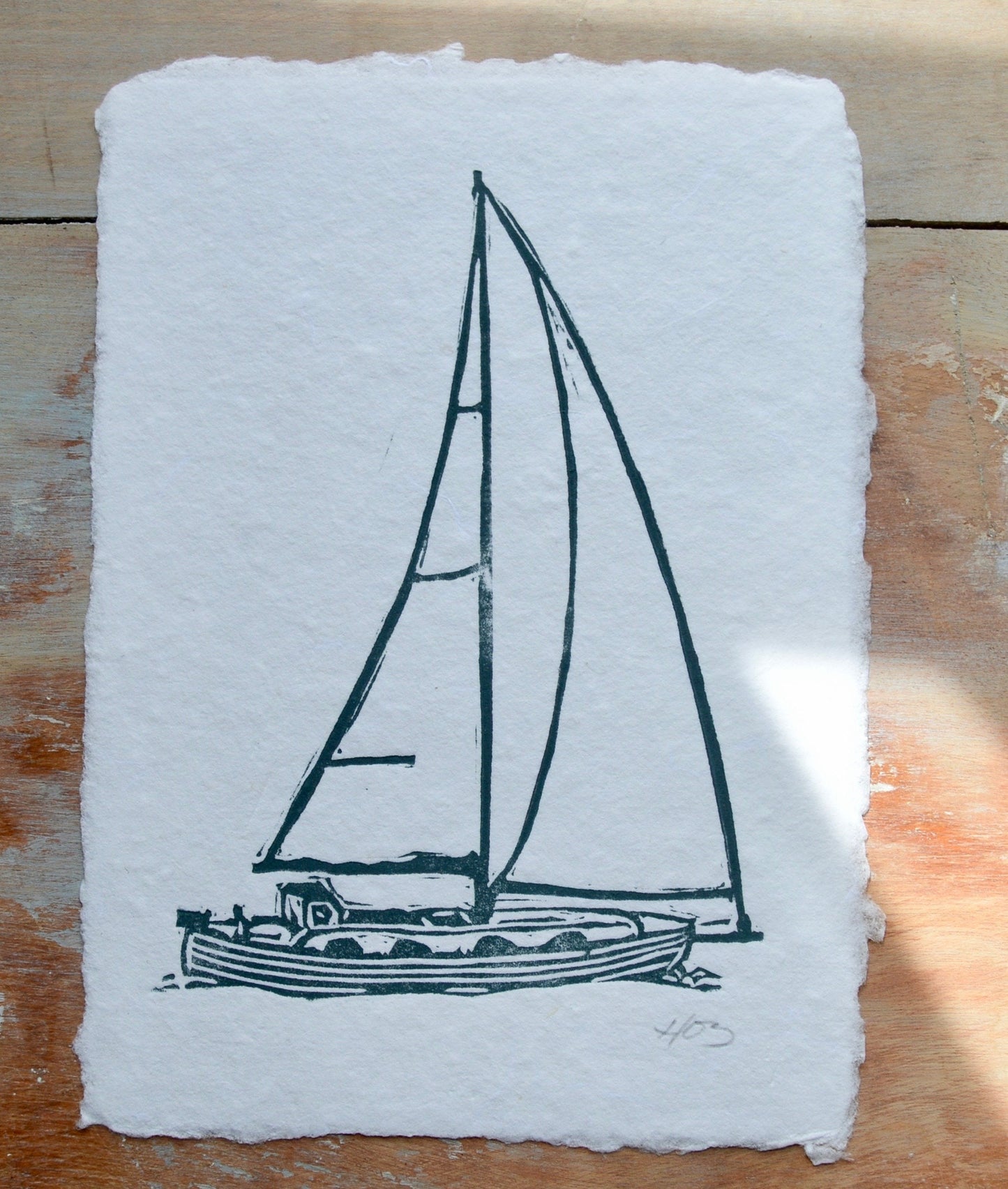 Hans Christian Sailboat Handmade Linocut Print