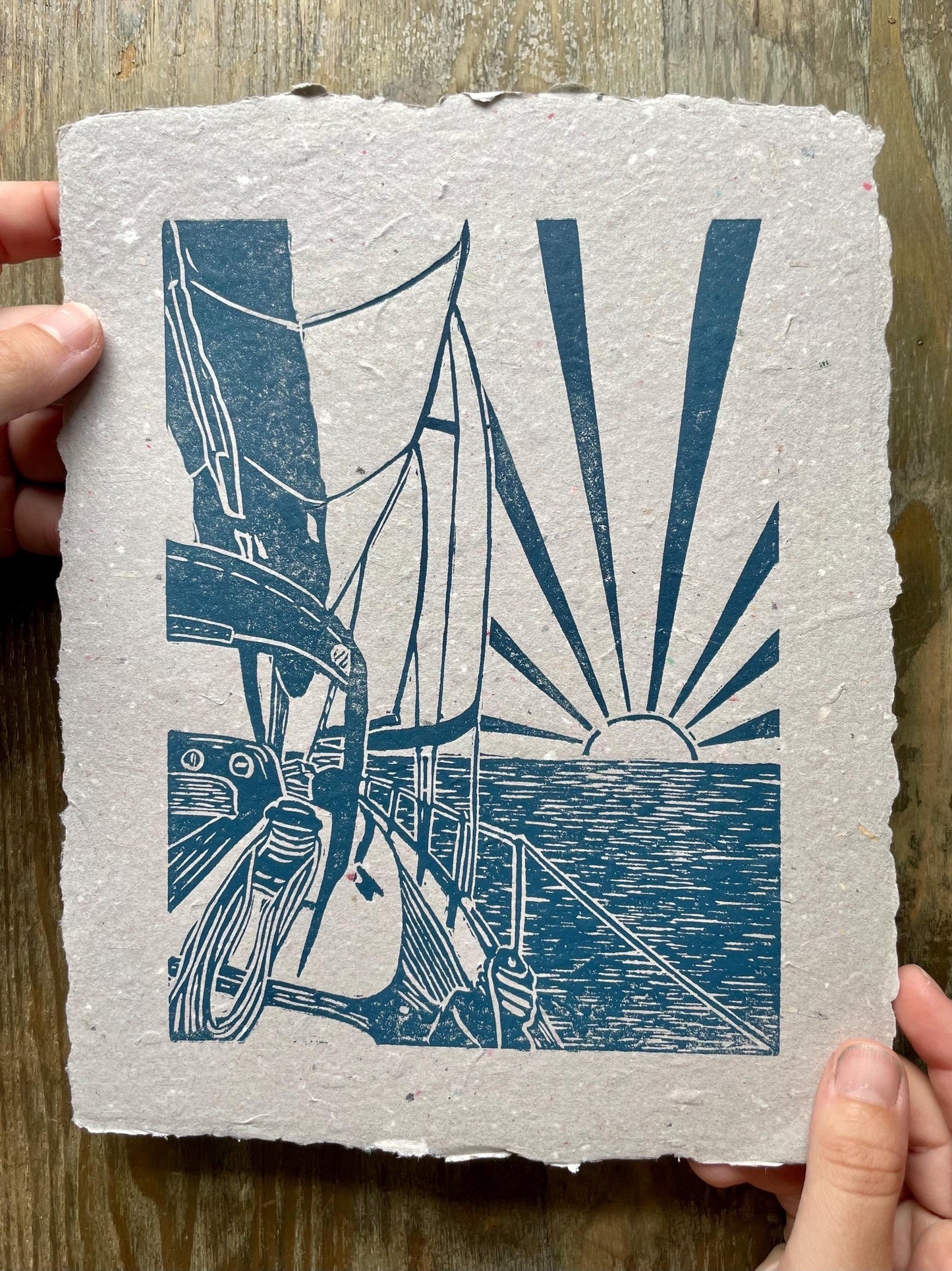 Sailing at Sunrise Linocut