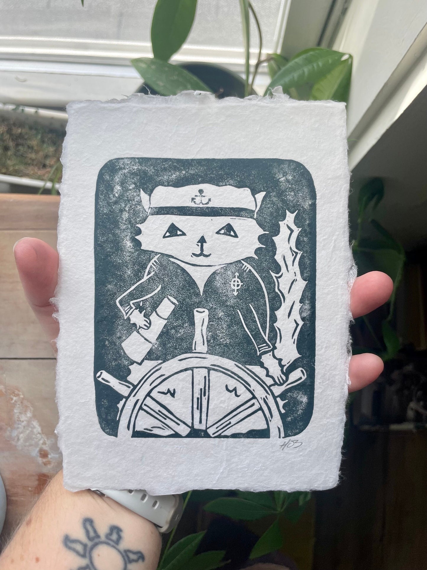 Captain Cat Linocut Print