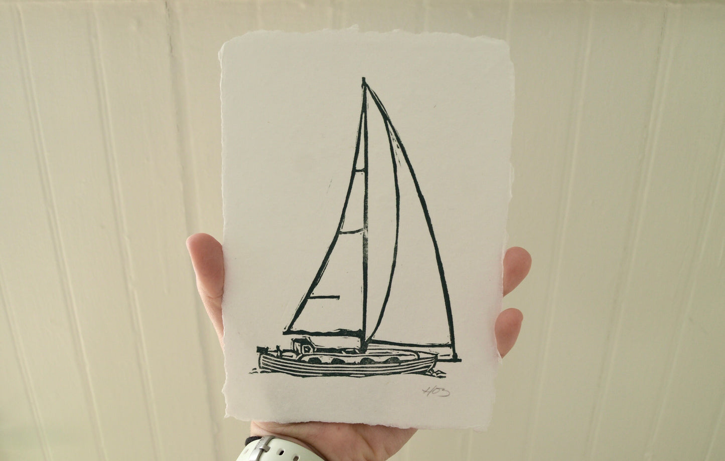 Hans Christian Sailboat Handmade Linocut Print