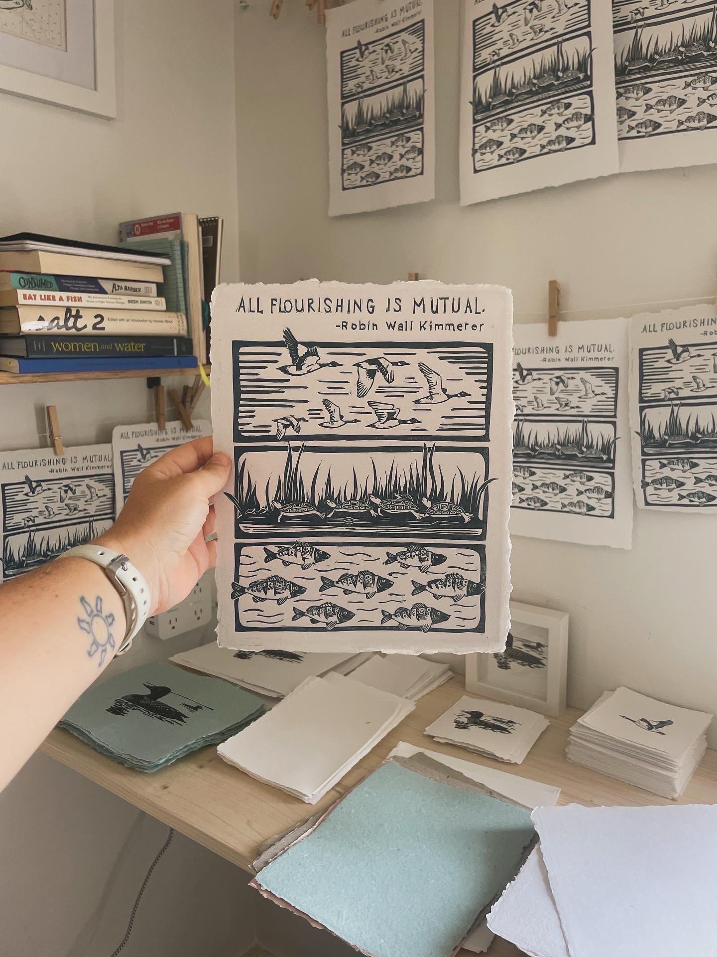 All Flourishing Is Mutual Linocut