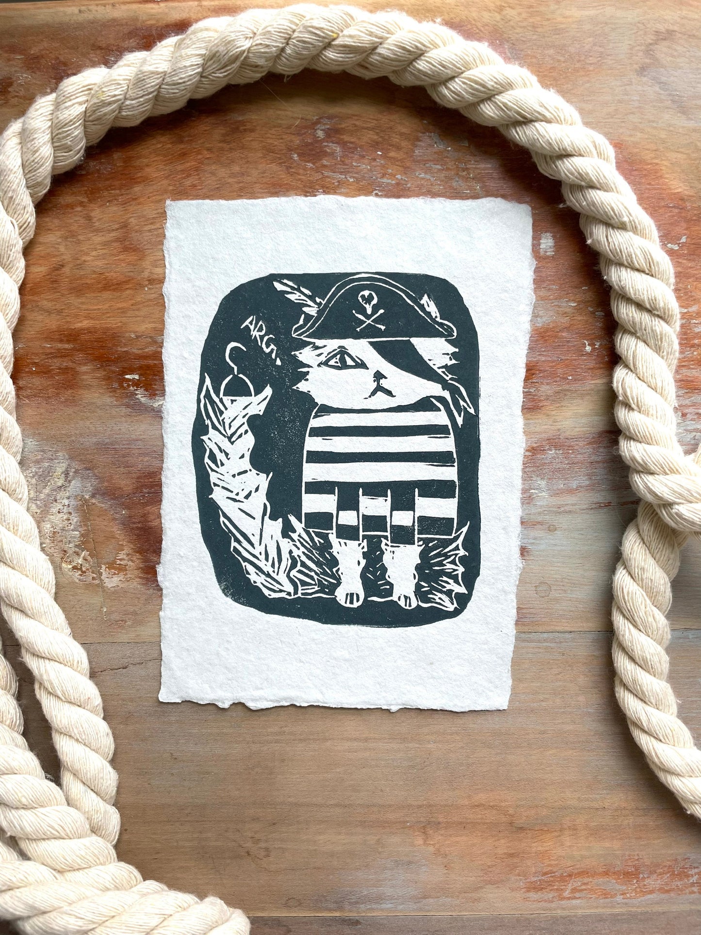 Jolly Roger Linocut Print