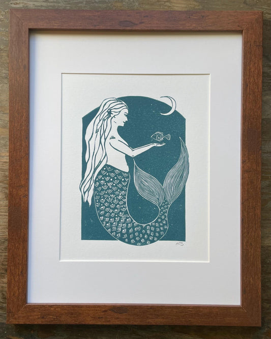 Mermaid Linocut