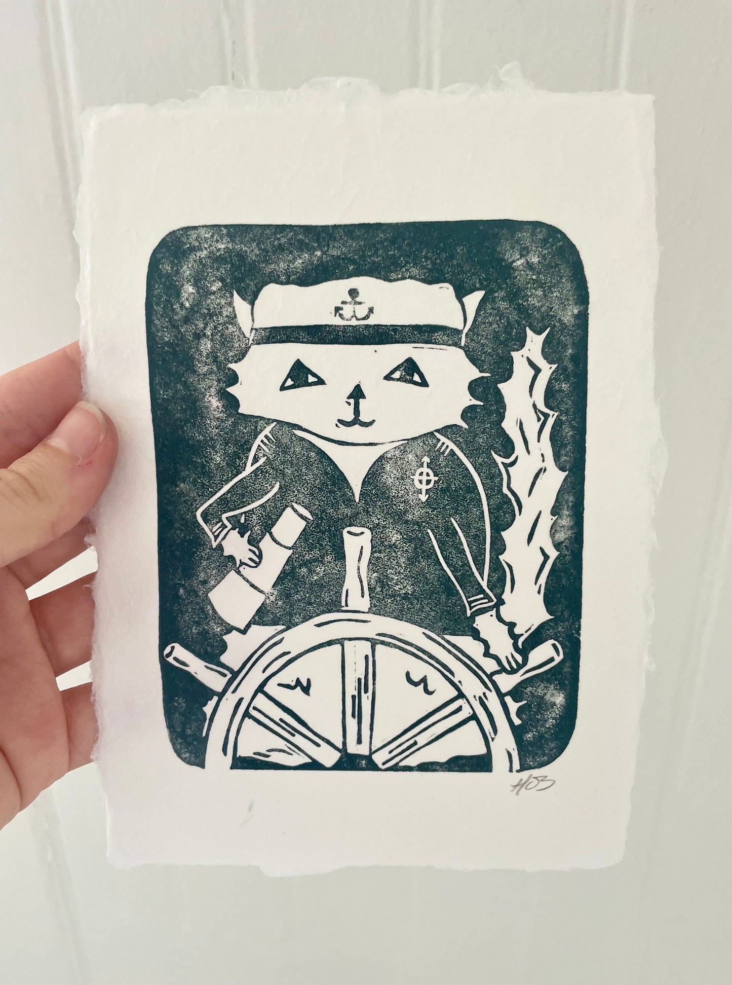 Captain Cat Linocut Print