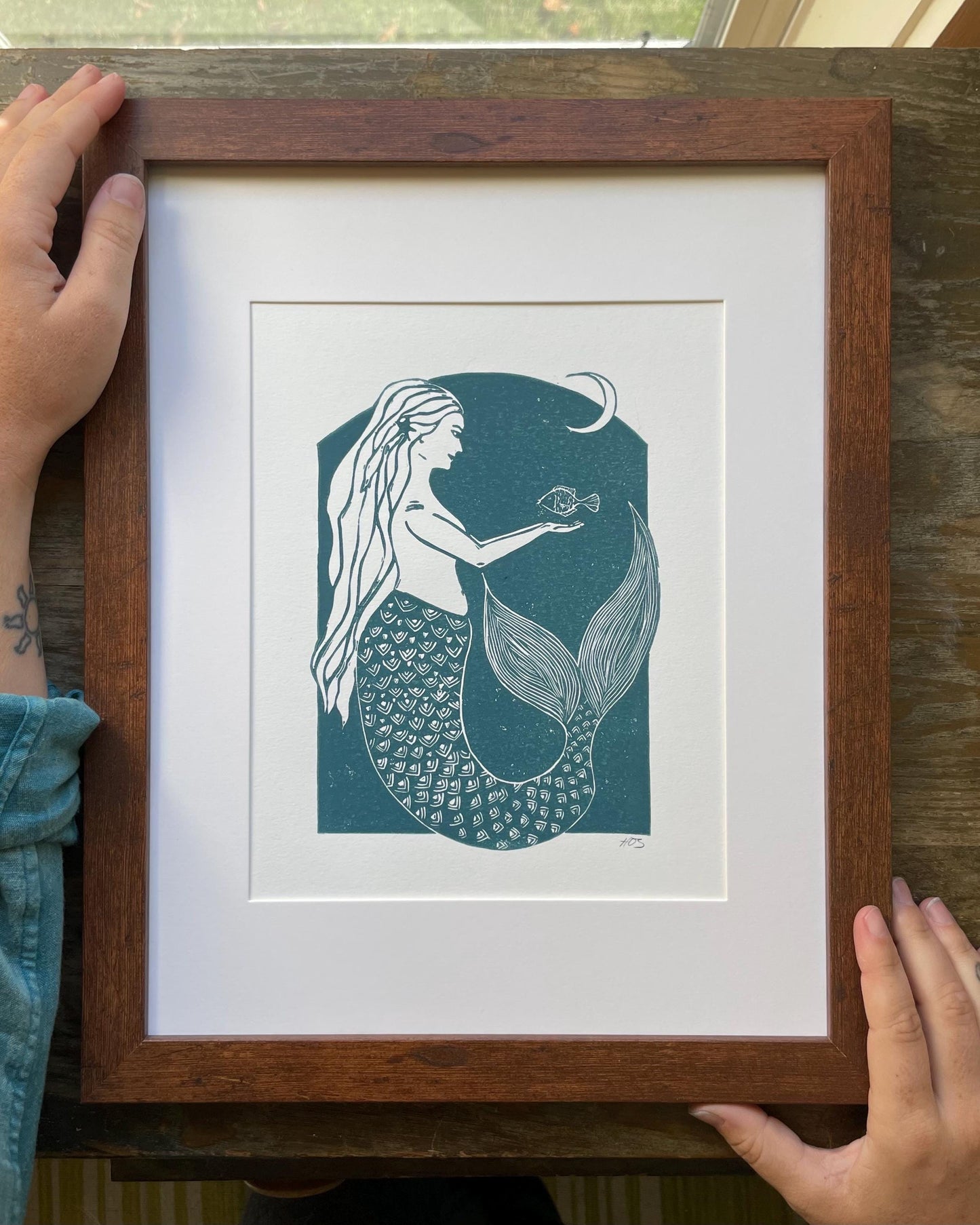Mermaid Linocut