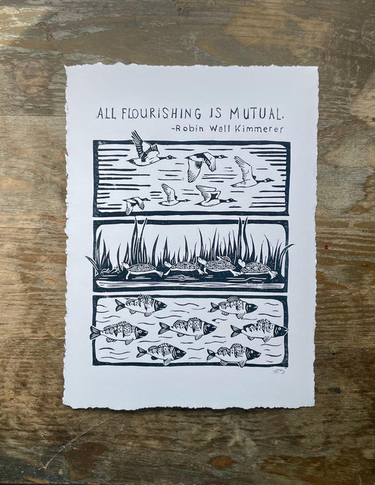 All Flourishing Is Mutual Linocut