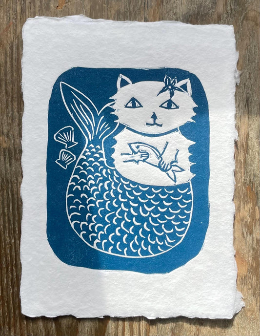 Purrrmaid Linocut Print