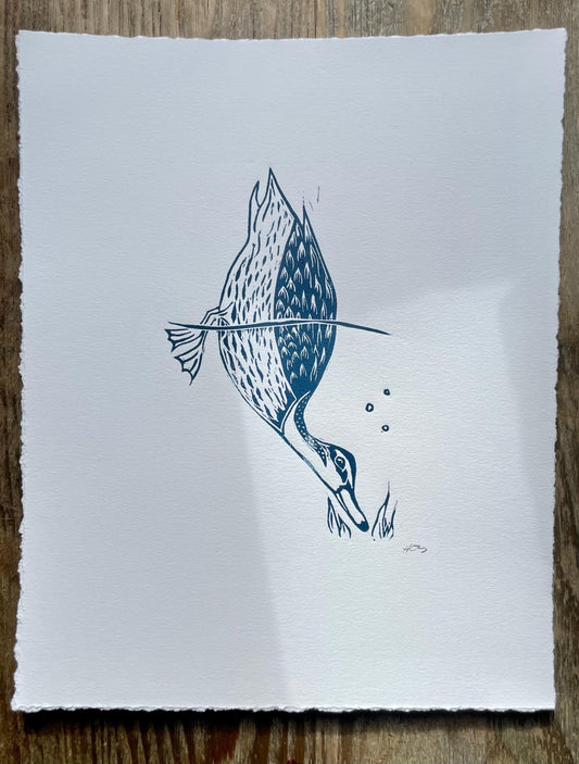 Diving Duck Linocut Print