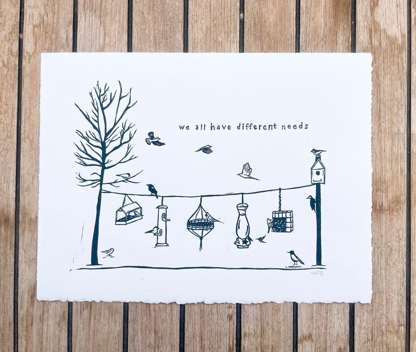We All Have Different Needs Handmade Linocut Print