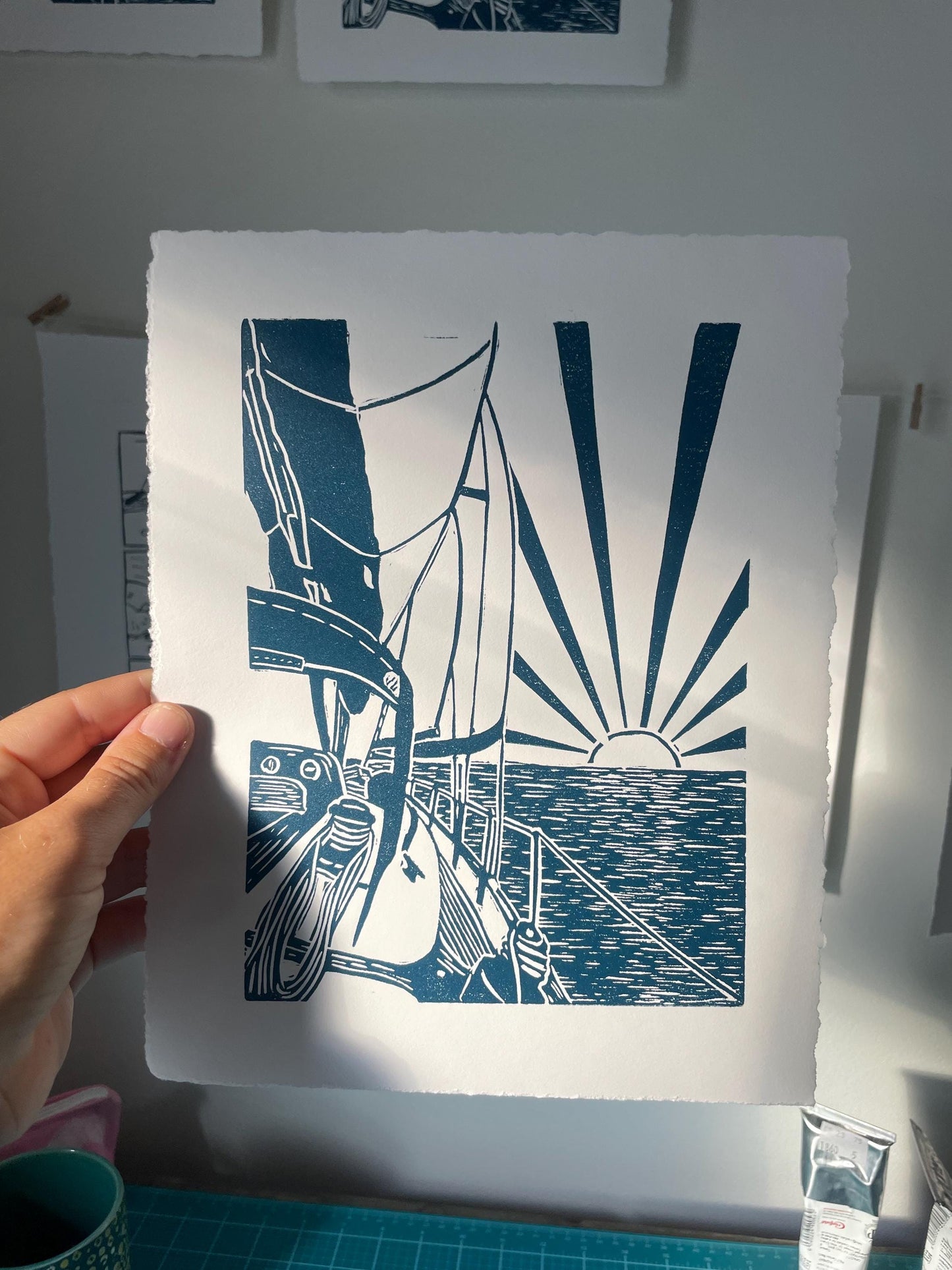 Sailing at Sunrise Linocut