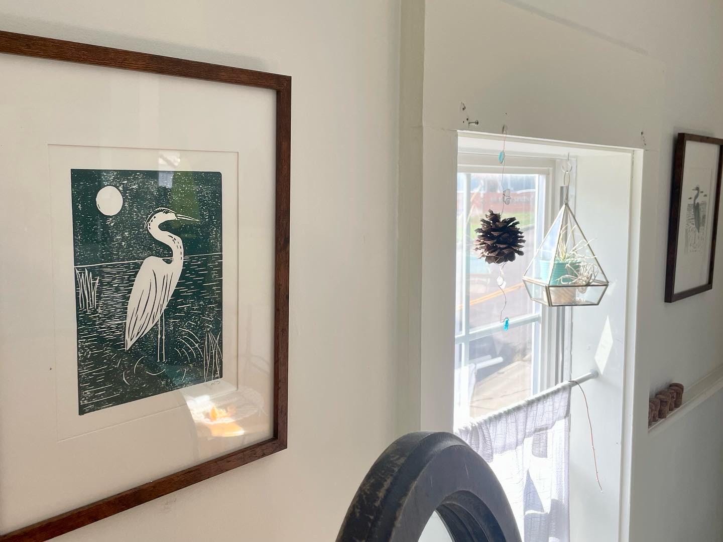 Heron Moonlight Linocut