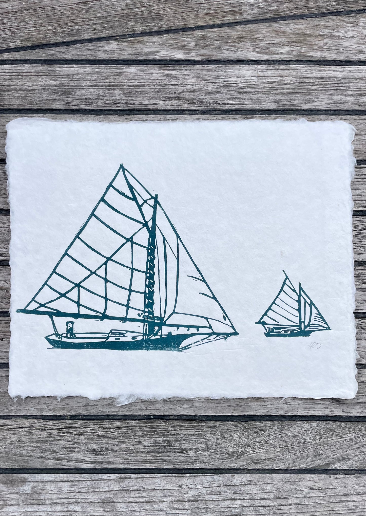 Friendship Sloops Handmade Linocut Print