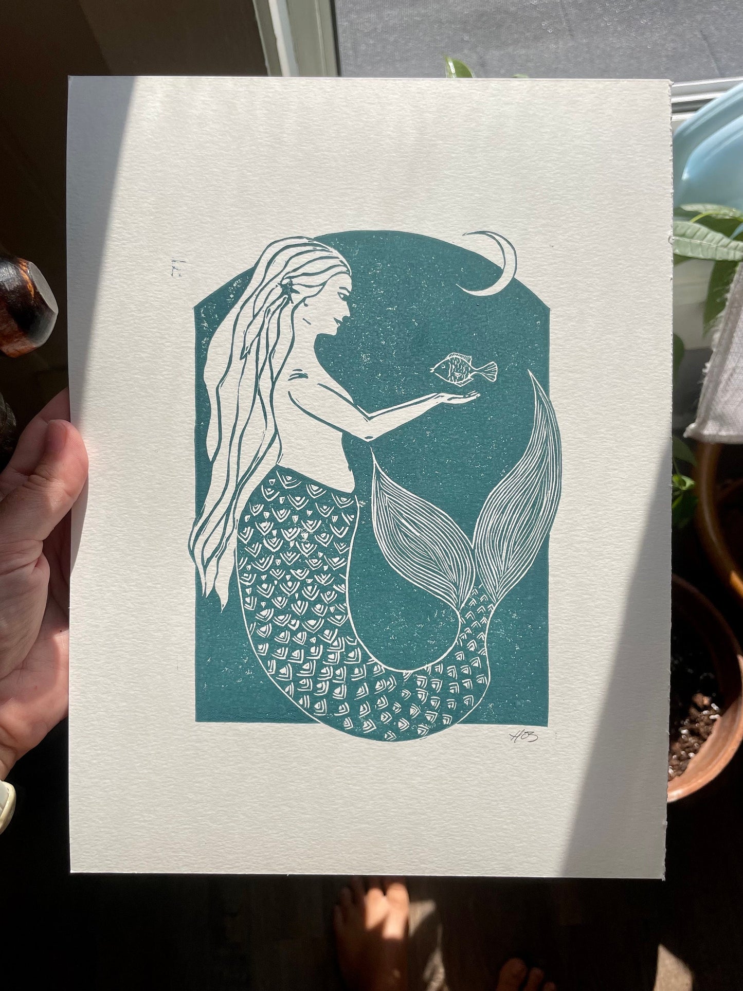 Mermaid Linocut
