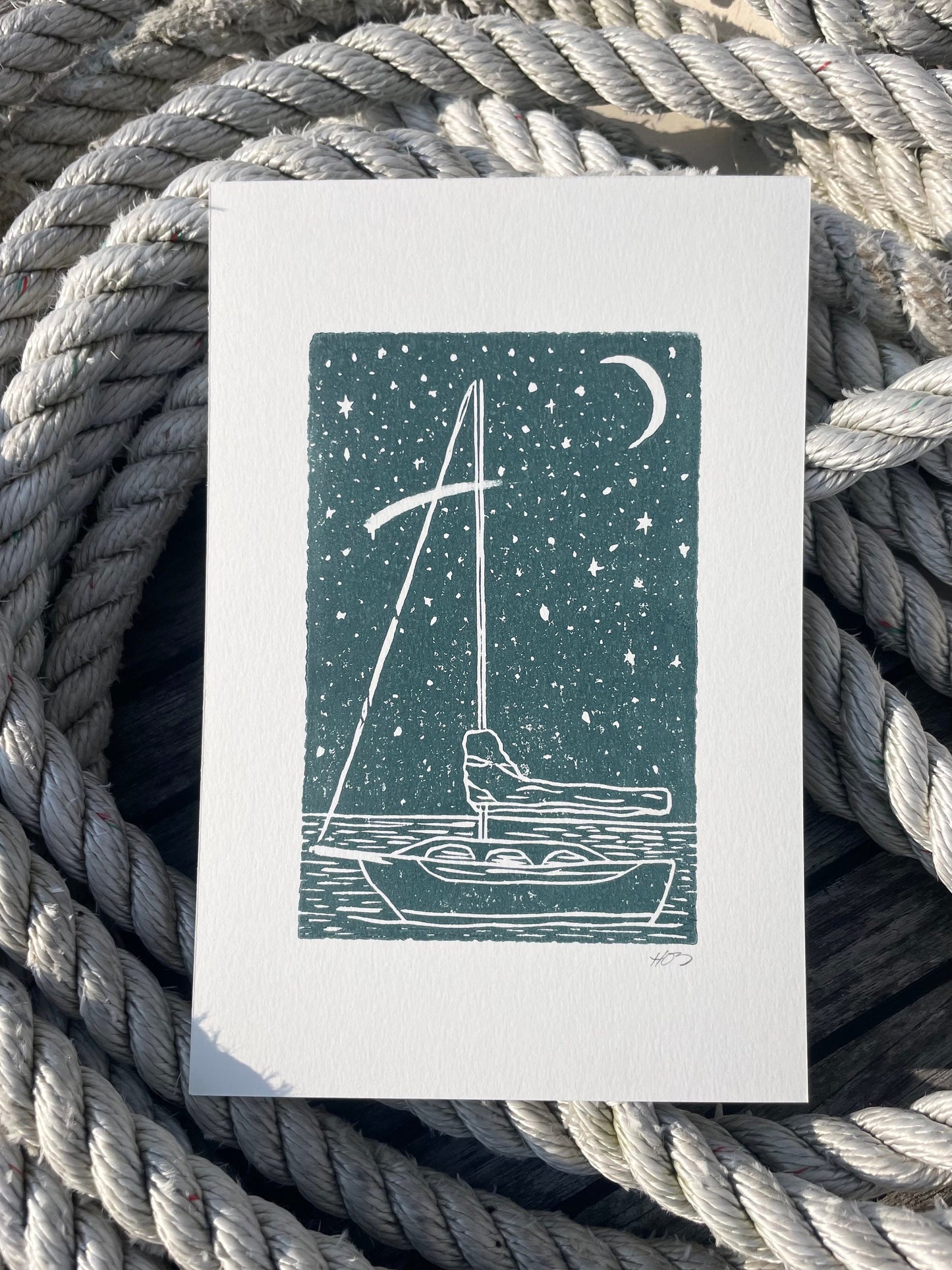 Sailboat Under the Stars Handmade Print
