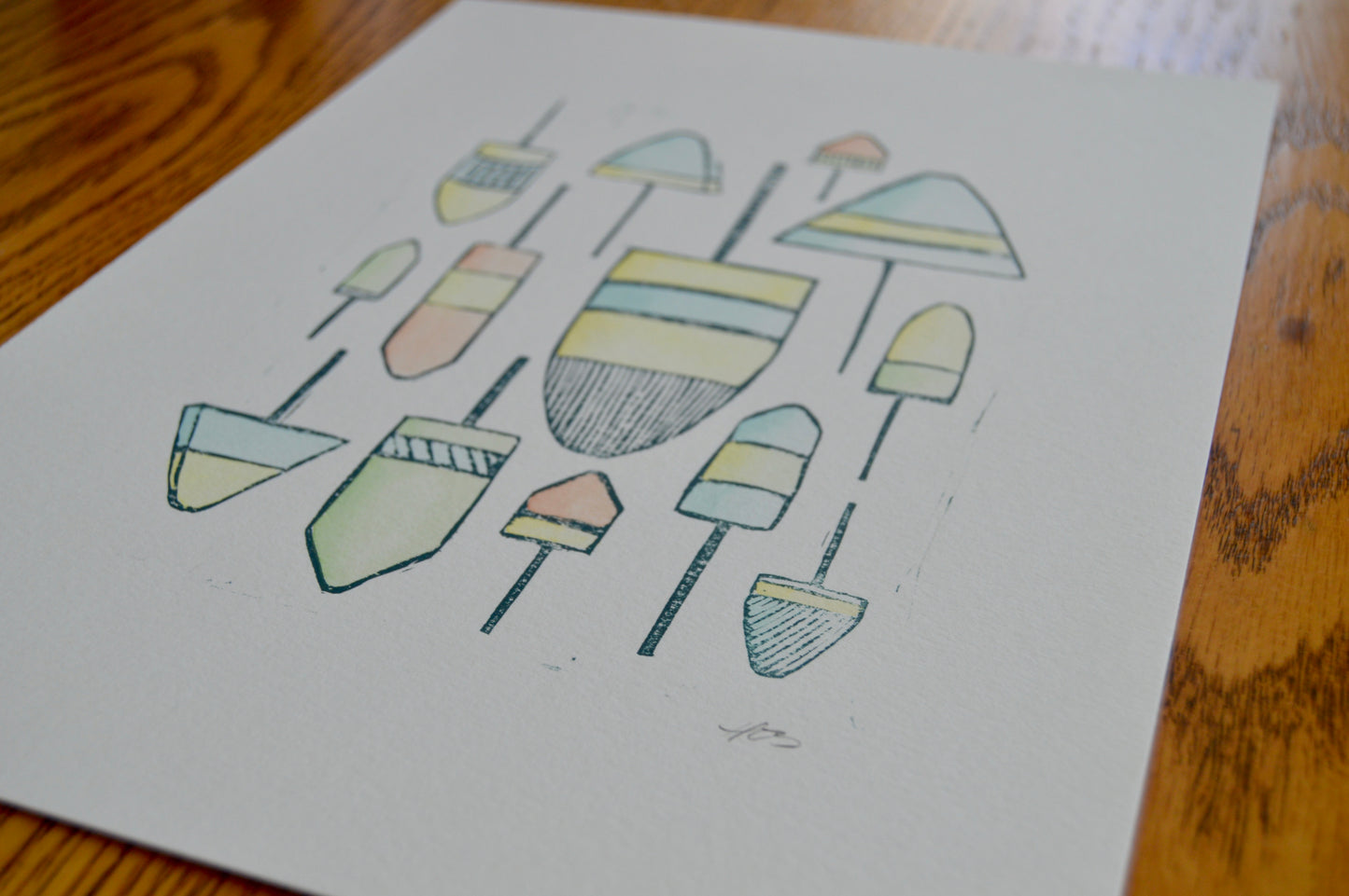 Lobster Buoys Hand Printed and Painted