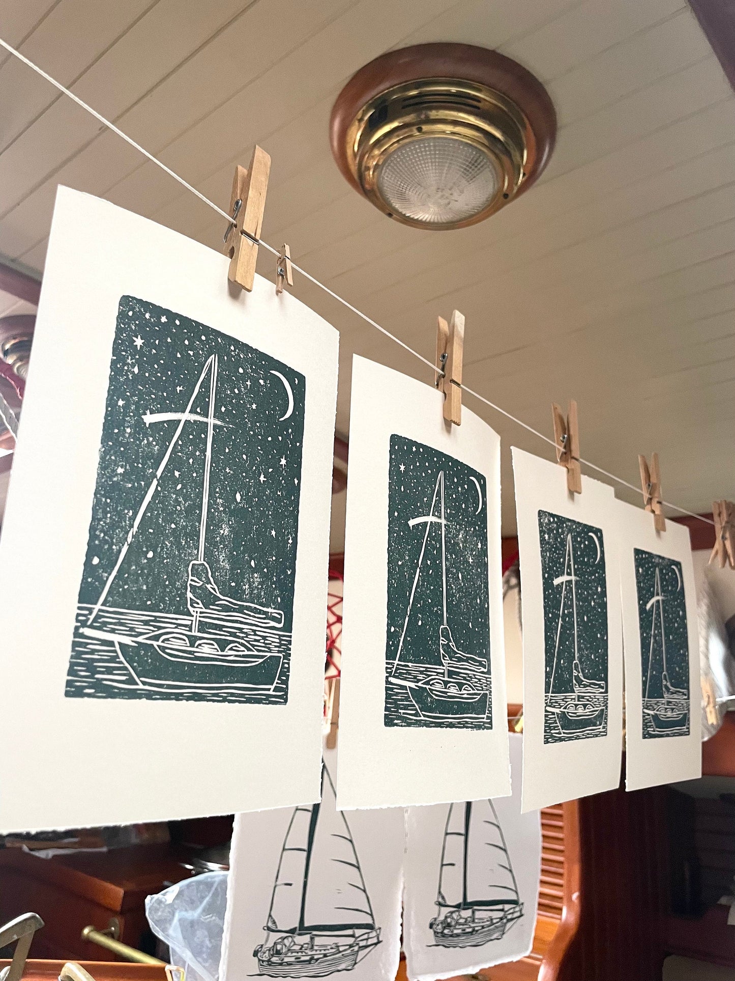 Sailboat Under the Stars Handmade Print