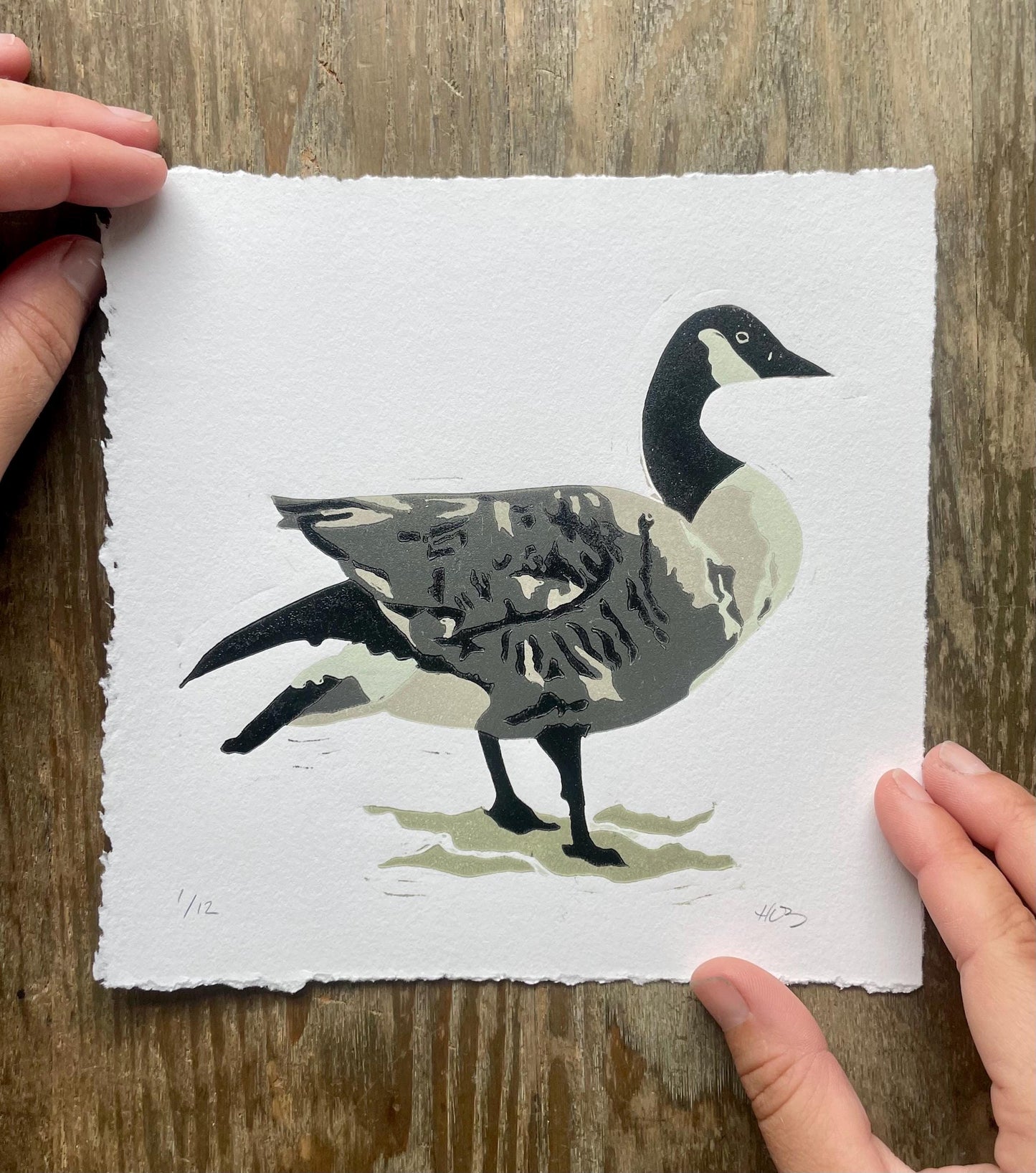 Goose Handmade Linocut Reduction Print