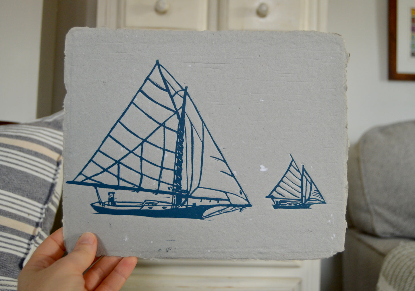 Friendship Sloops Handmade Linocut Print