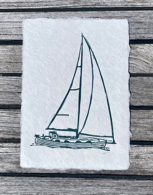 Hans Christian Sailboat Handmade Linocut Print