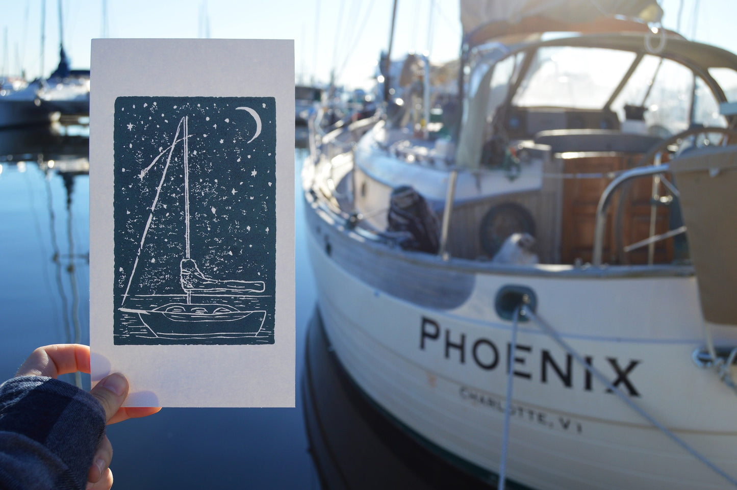 Sailboat Under the Stars Handmade Print