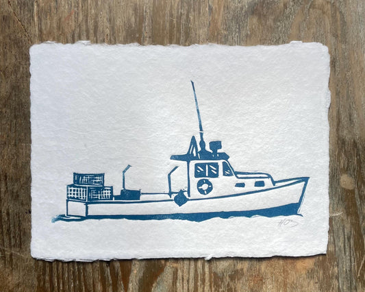 Lobster Boat Handmade Linocut Print