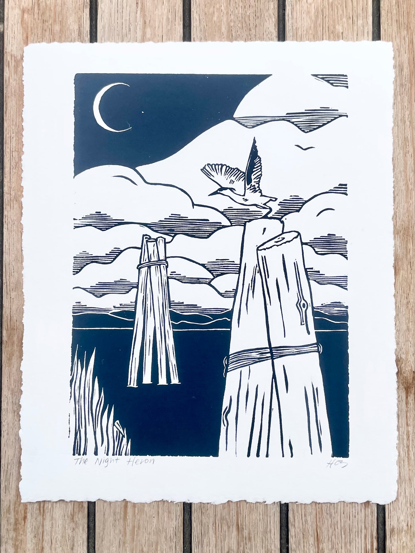 The Night Heron Handmade Linocut Print