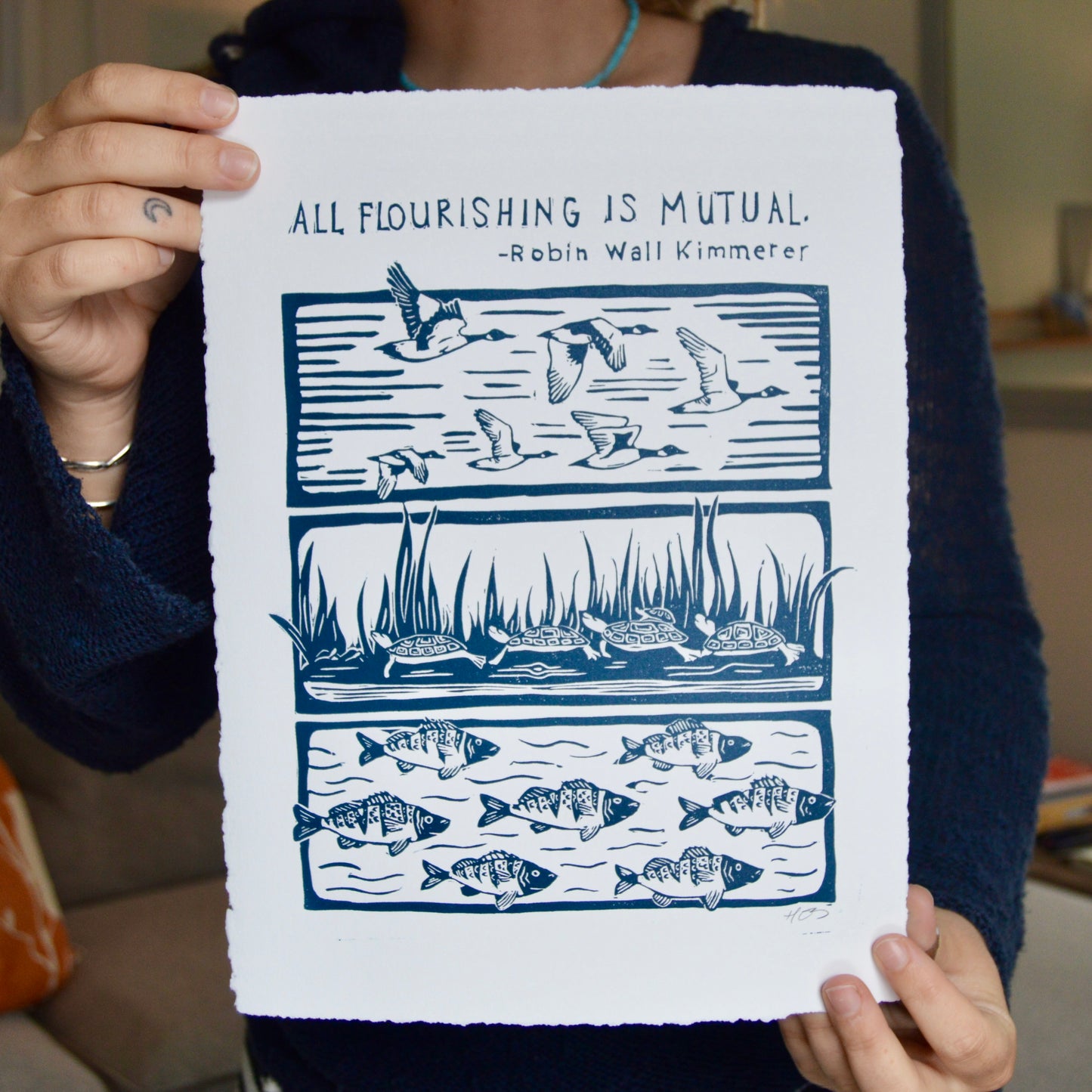 All Flourishing Is Mutual Linocut