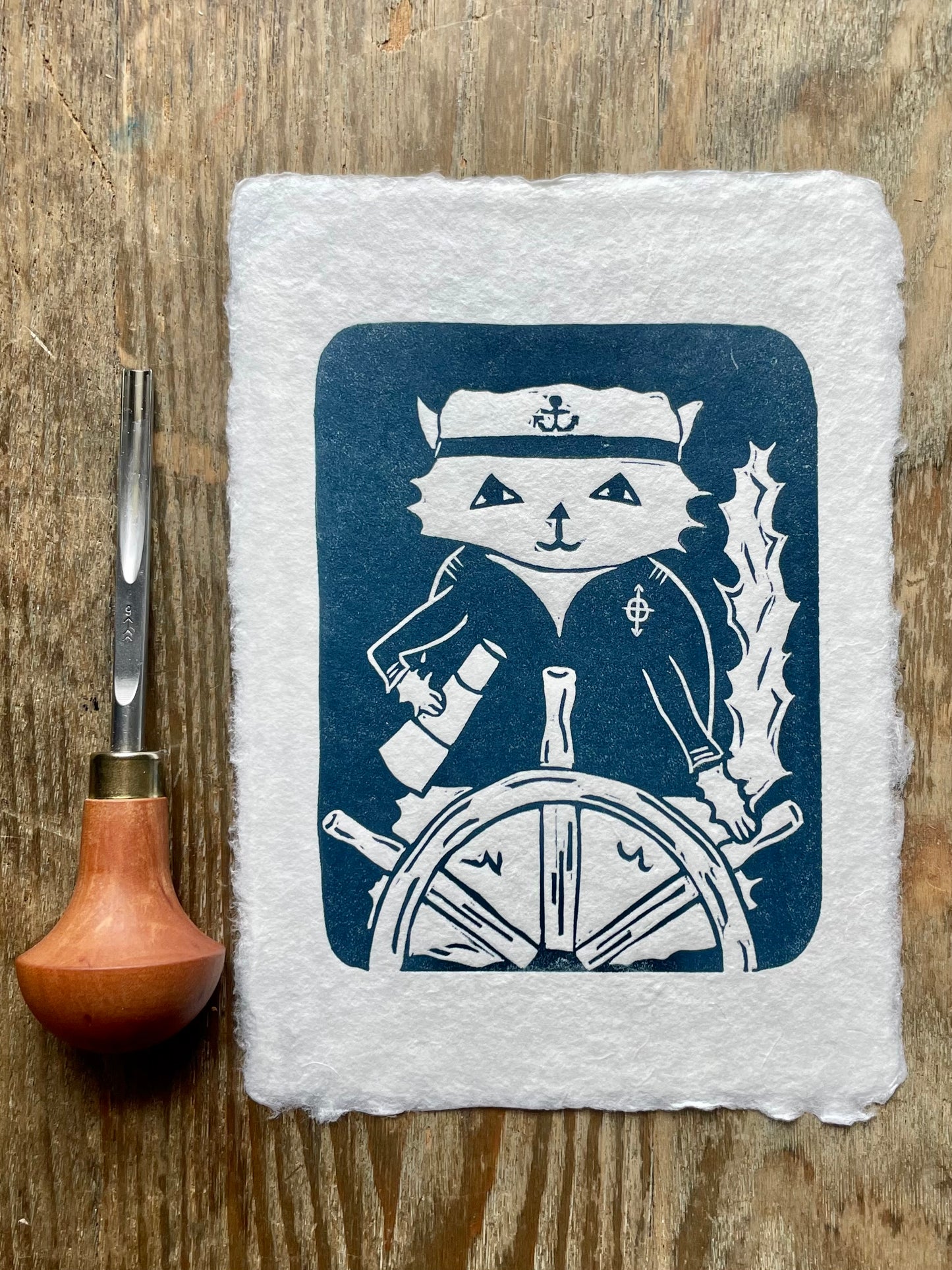 Captain Cat Linocut Print