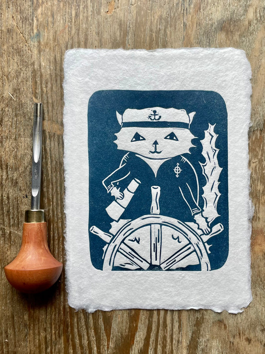 Captain Cat Linocut Print