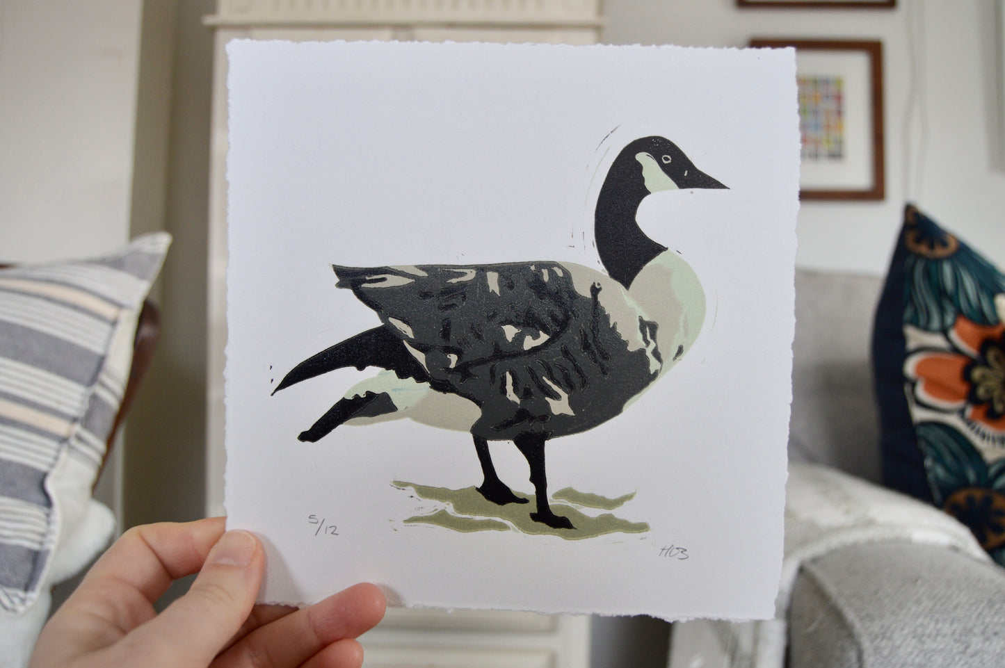 Goose Handmade Linocut Reduction Print