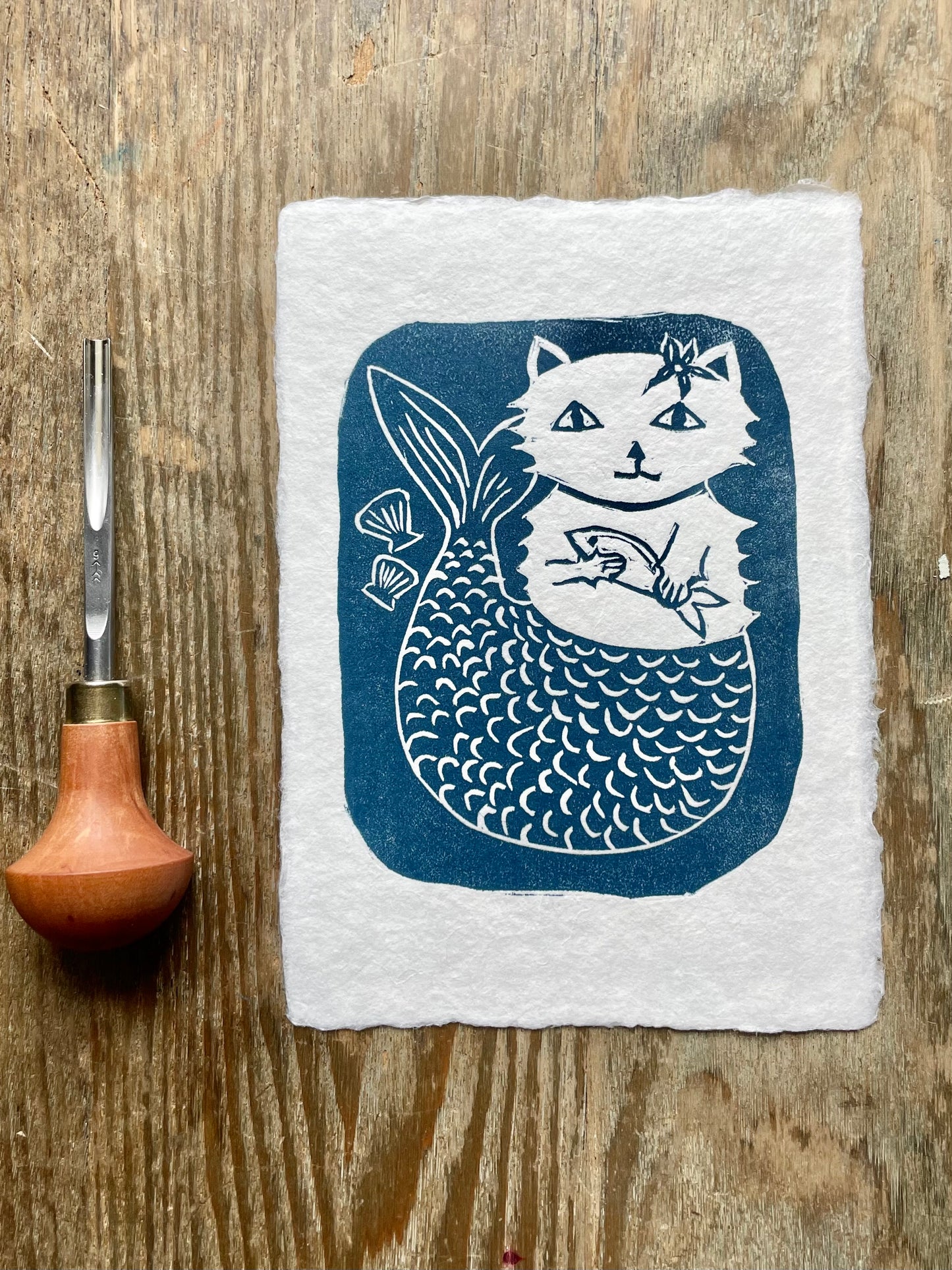 Purrrmaid Linocut Print
