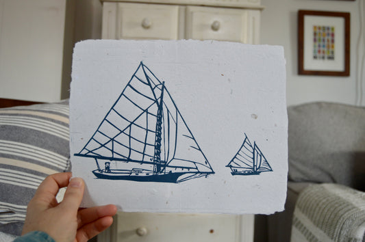 Friendship Sloops Handmade Linocut Print