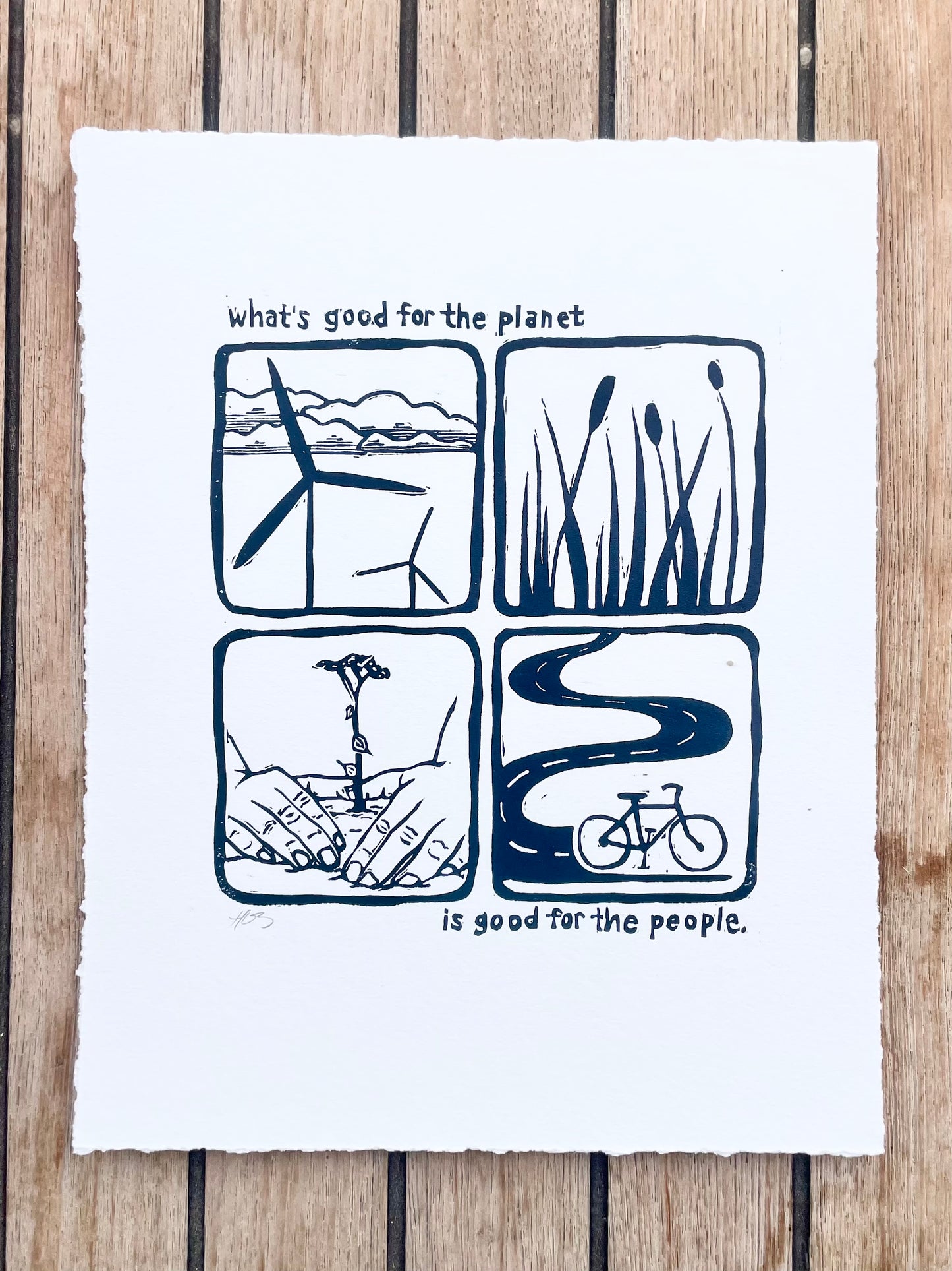 Good for the Planet, Good for the People Linocut Print